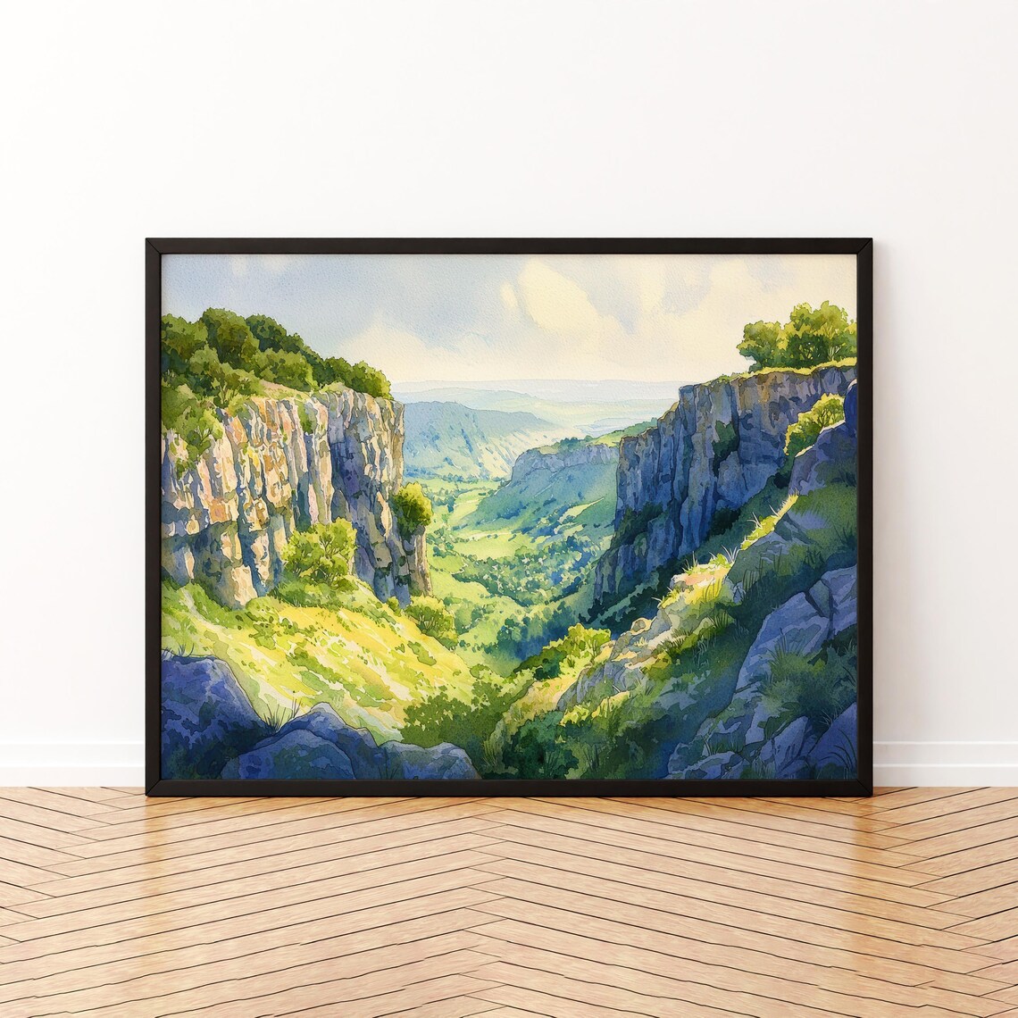 Cheddar Gorge England Limestone Cliffs Watercolor Somerset Valley Poster