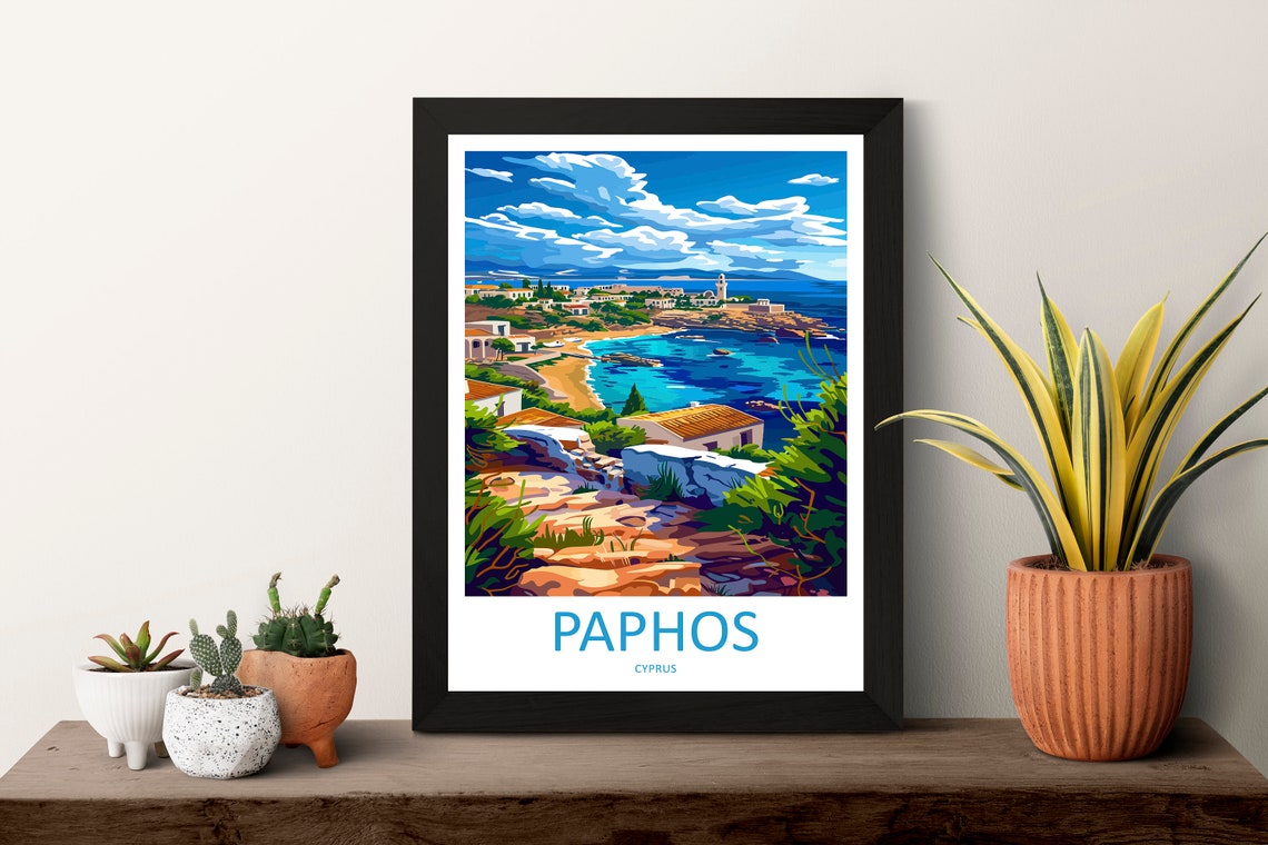 Paphos Cyprus Harbor Lighthouse Coastal Town Sunny View Poster - Image 2