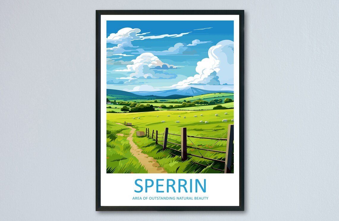 Sperrin Area of Outstanding Natural Beauty Green Hills Travel Poster