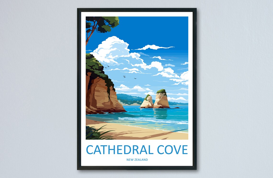 Cathedral Cove Travel Print Wall Art Cathedral Cove Wall Hanging Home Dcor Cathedral Cove Gift Art Lovers New Zealand Travel Print