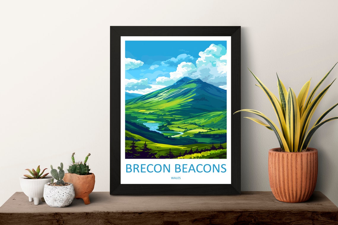 Brecon Beacons Green Mountain Valley River Wales Travel Poster - Image 3