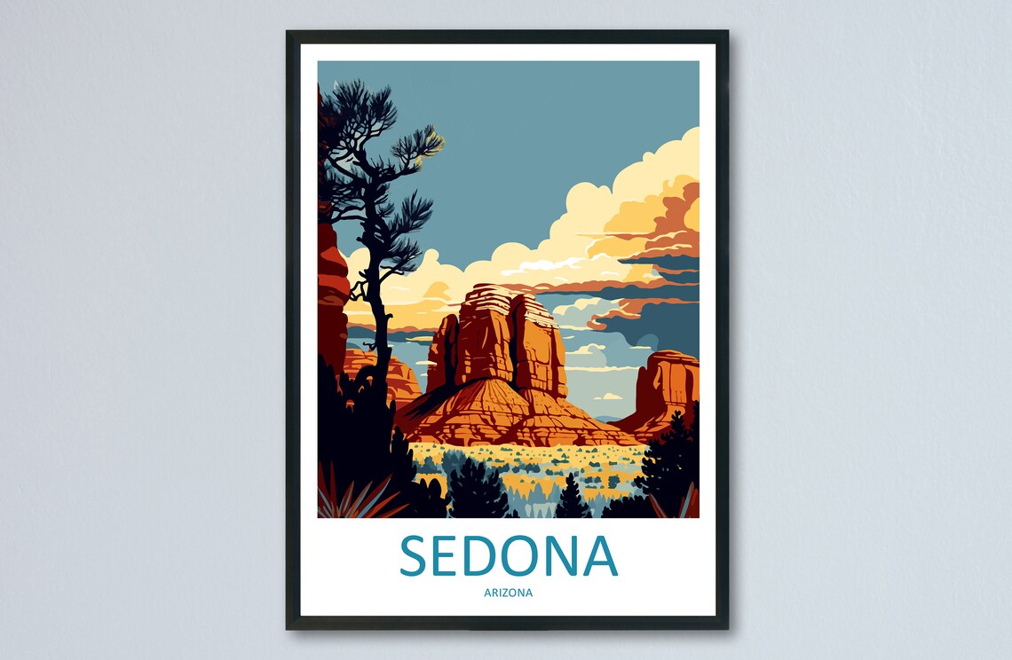 Sedona Arizona Red Rock Buttes Desert Sunset Vintage Travel Art Poster