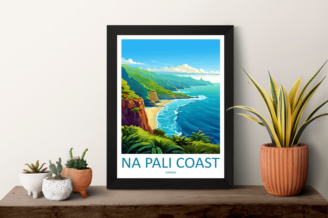 Na Pali Coast Hawaii Emerald Cliffs Beach Island Travel Poster - Image 3