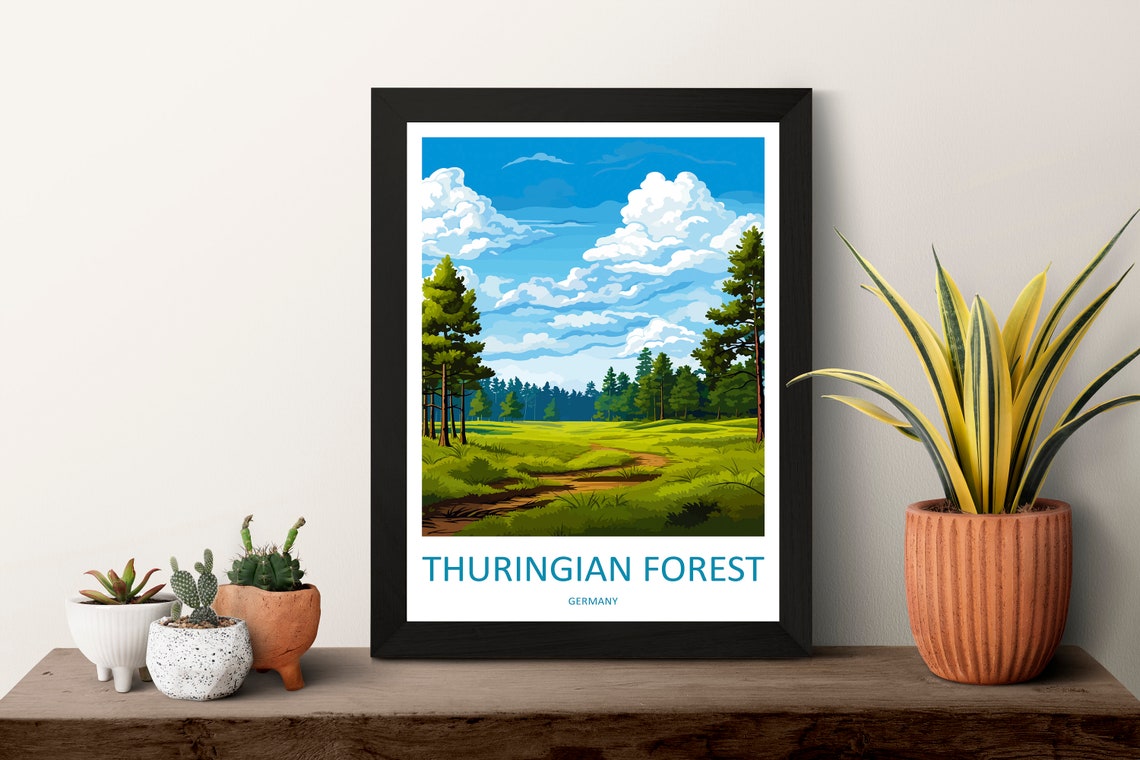 Thuringian Forest Germany Pine Meadow Retro Style Travel Poster - Image 3