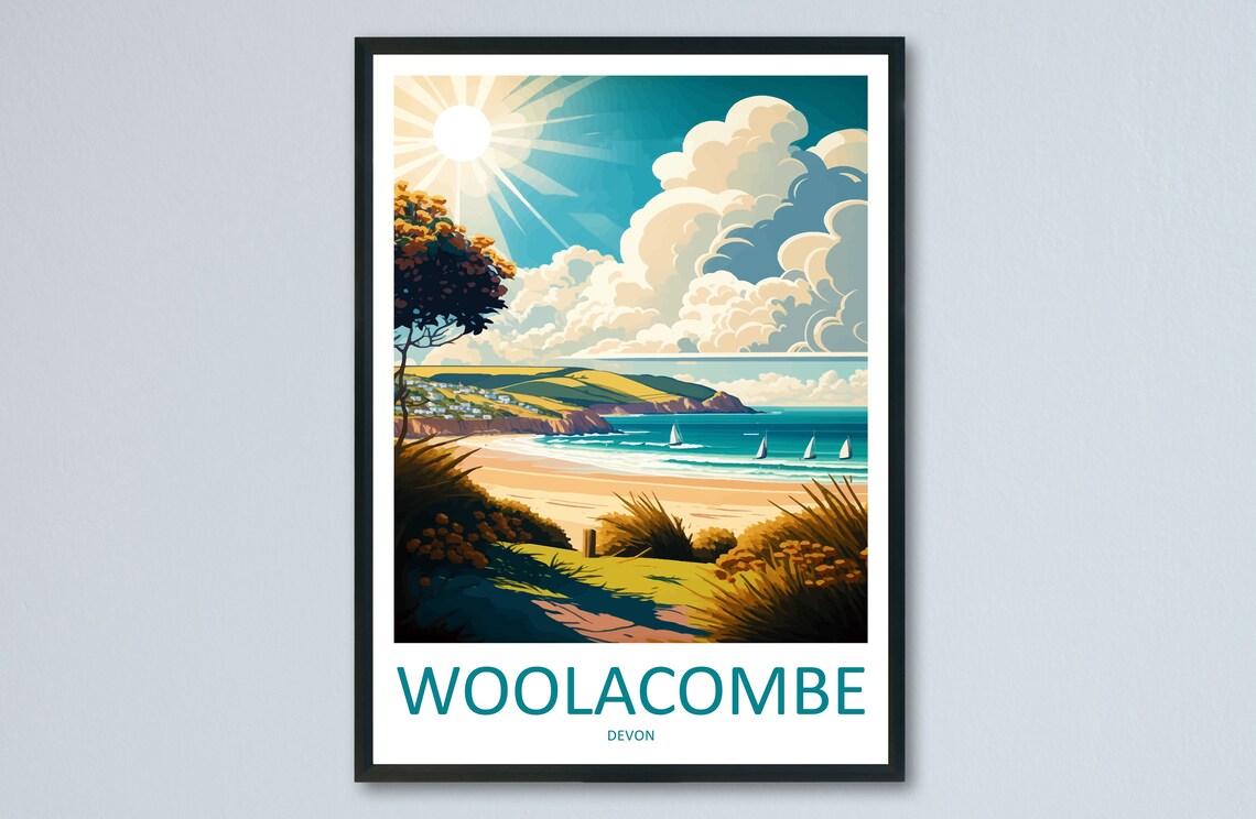 Woolacombe Travel Poster, England Wall Art