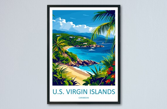 US Virgin Islands Caribbean Tropical Bay Sailboat Travel Poster