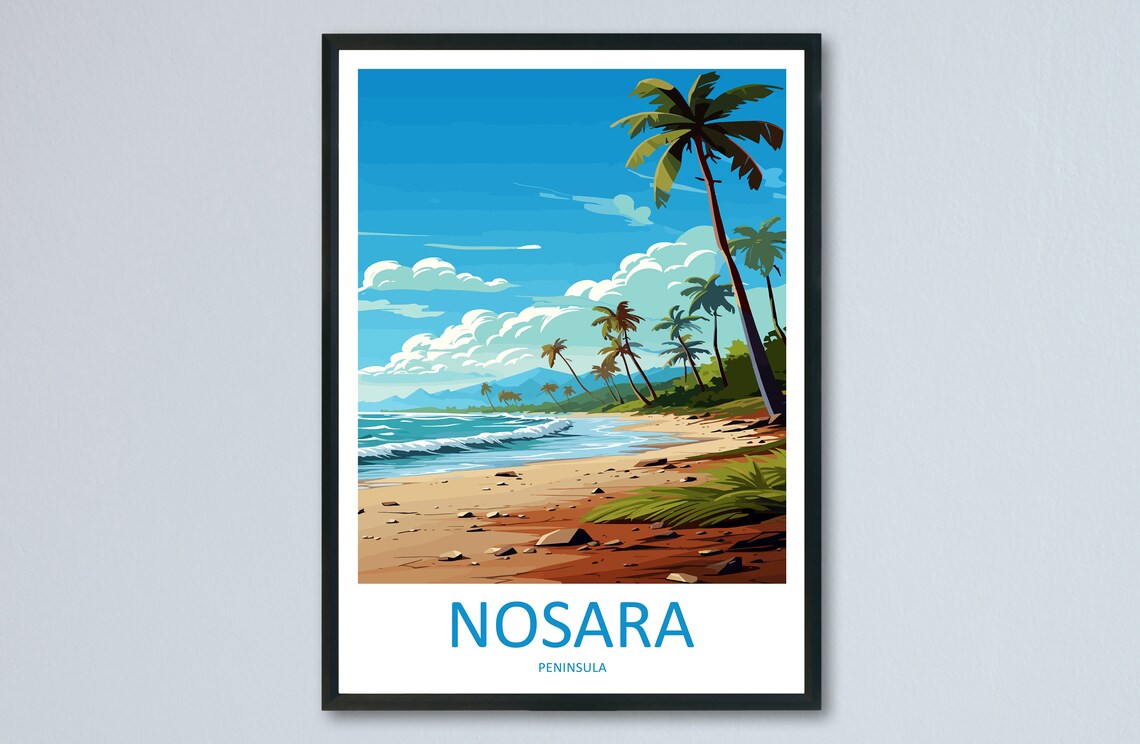 Nosara Costa Rica Palm Beach With Gentle Waves And Mountains Poster