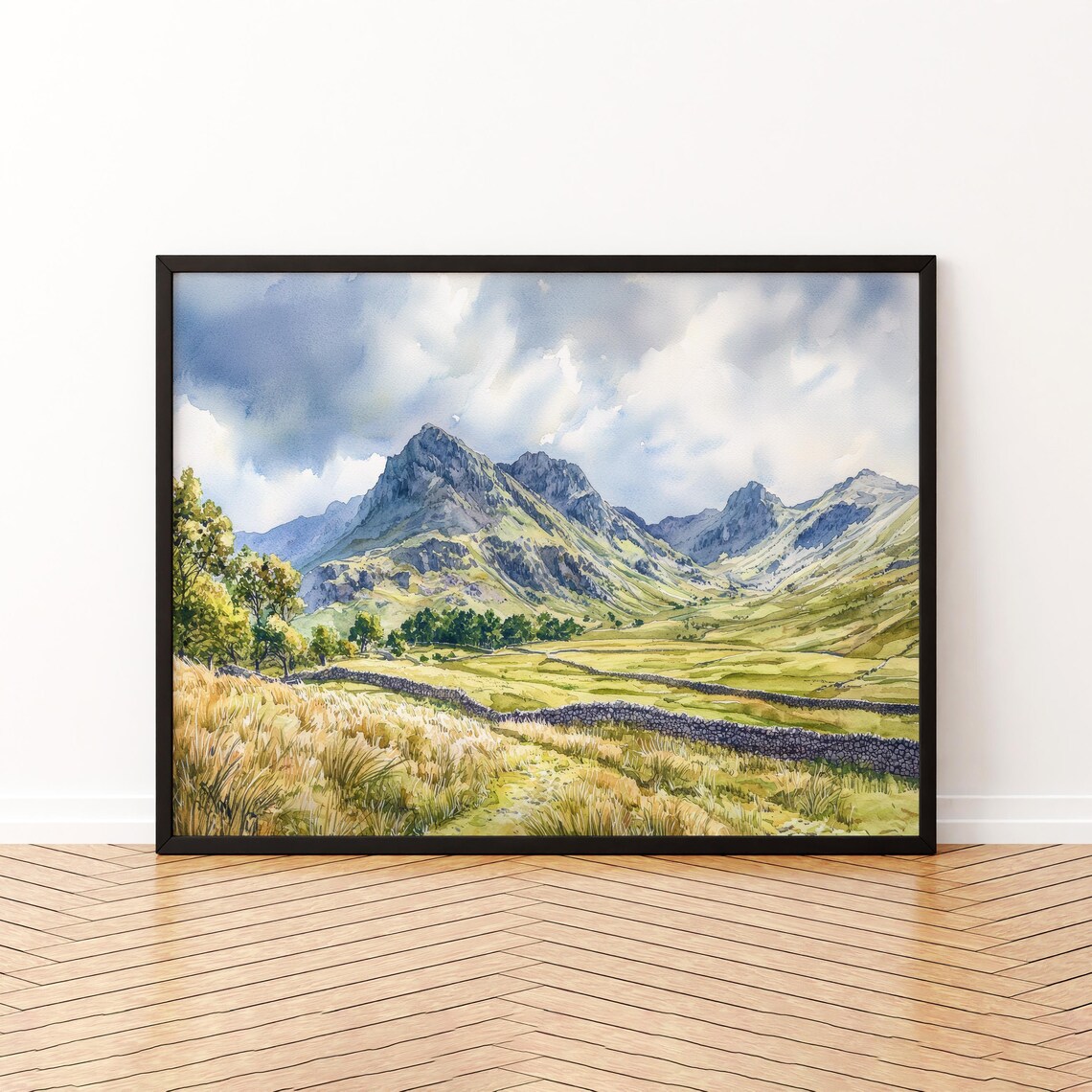 Langdale England Watercolor Travel Poster, Lake District