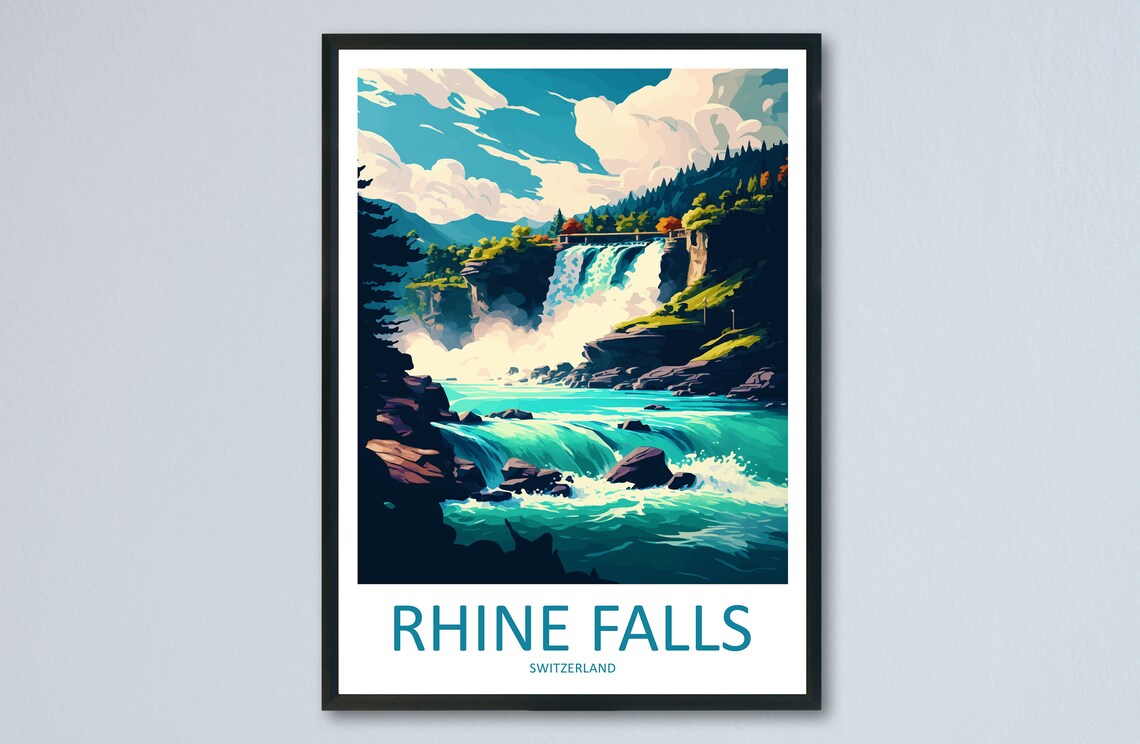 Rhine Falls Switzerland Turquoise Waterfall Gorge Travel Poster
