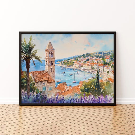 Hvar Watercolor Poster Wall Art Hanging Home Dcor Gift Lovers Croatia