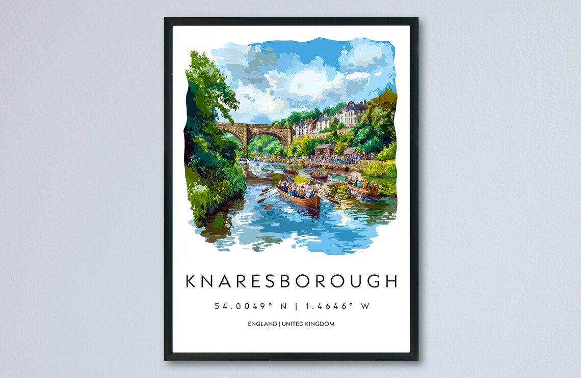 Knaresborough Yorkshire Viaduct Rowing Boats River Watercolor Poster