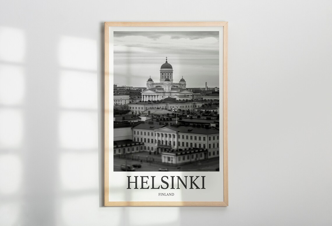 Helsinki Finland Cathedral Dome Black and White City View Poster