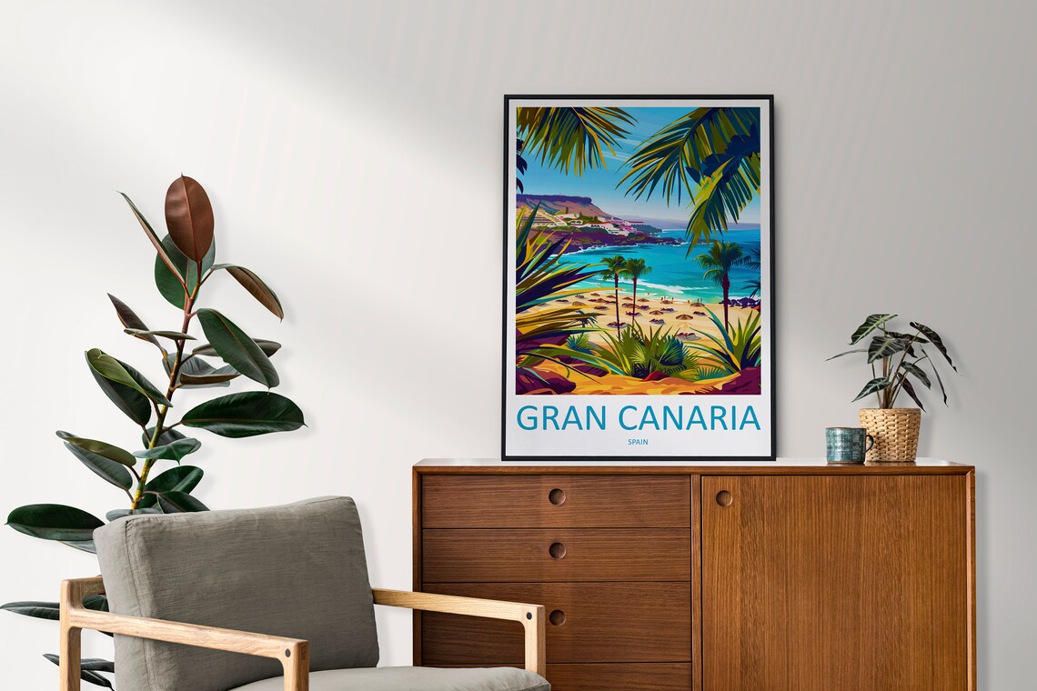 Gran Canaria Spain Tropical Beach Palms Sunny Holiday Travel Poster - Image 2