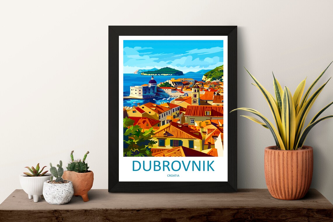 Dubrovnik Croatia Old Town Rooftops Adriatic Coast Travel Poster - Image 3