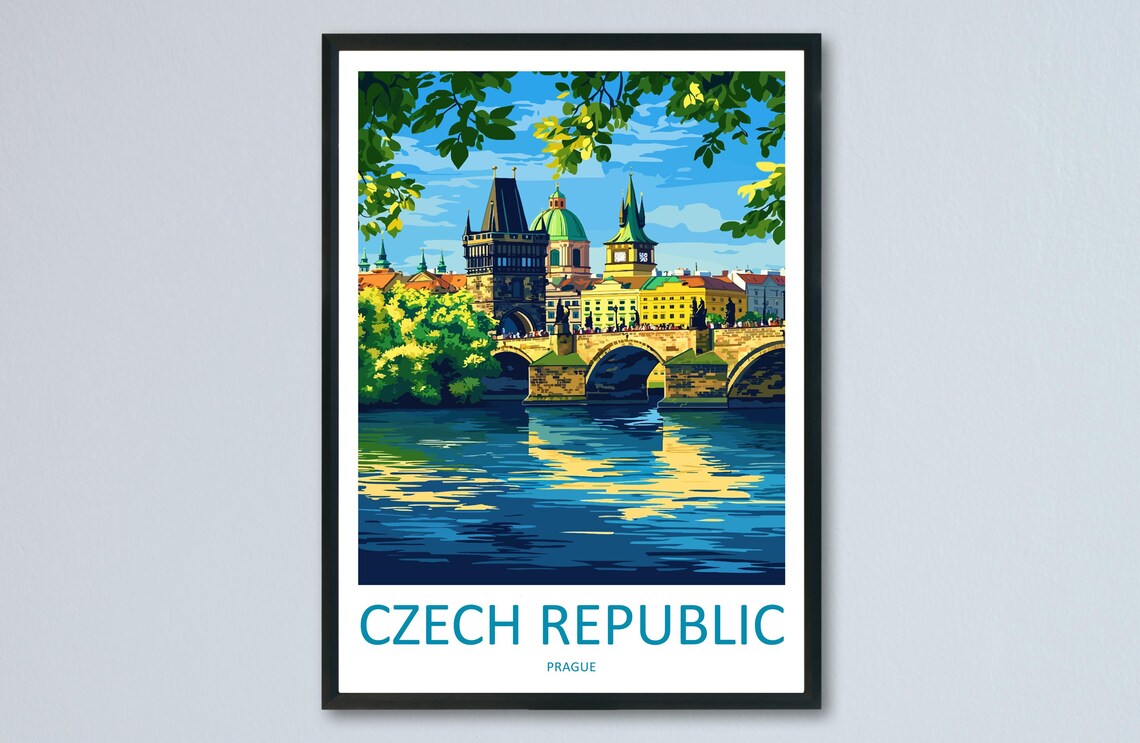 Prague Czech Republic Charles Bridge Old Town River Travel Poster