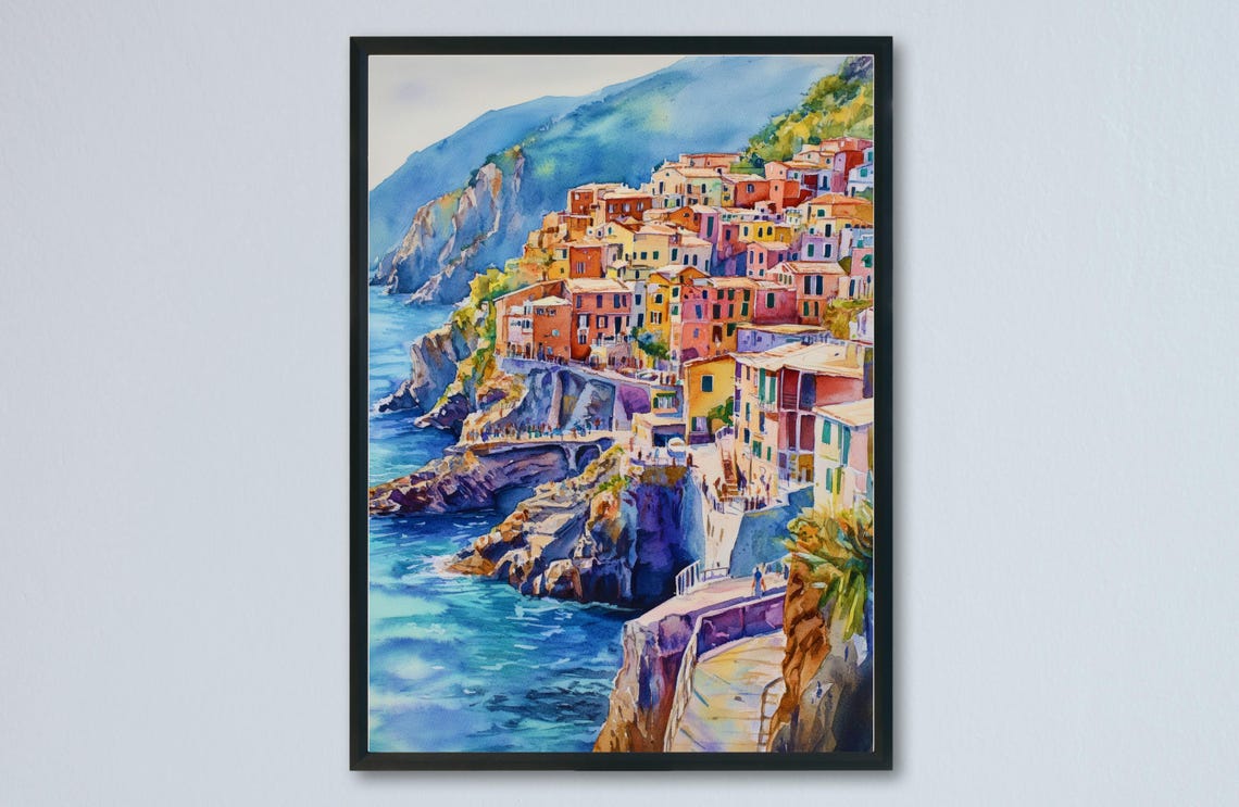 Cinque Terre Italy Colorful Cliffside Village Over Blue Sea Poster