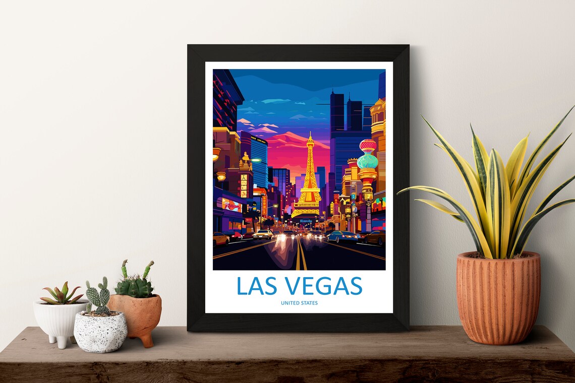 Las Vegas Nevada Neon Strip Night Lights Cityscape Travel Poster - Image 3