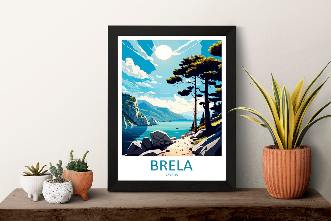 Brela Croatia Rocky Cove Pine Trees Turquoise Coast Poster Artwork - Image 3