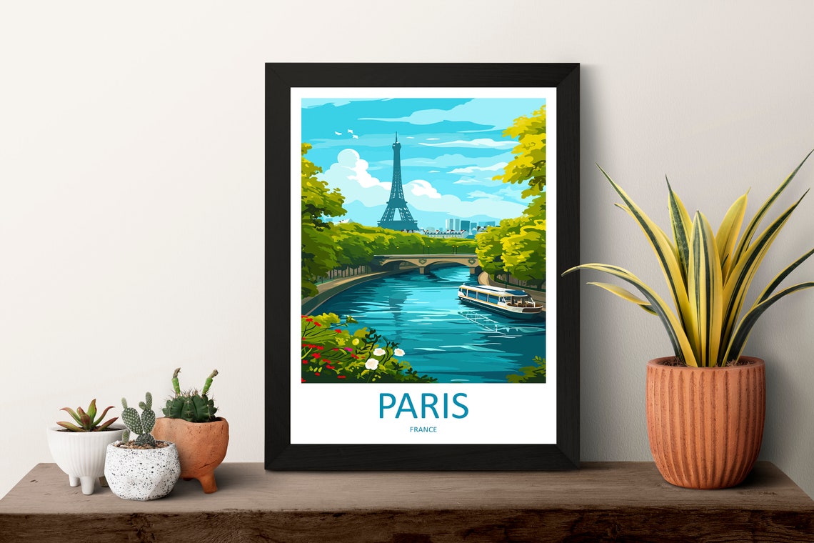 Paris Eiffel Tower Seine River Sightseeing Cruise Vintage Poster - Image 3
