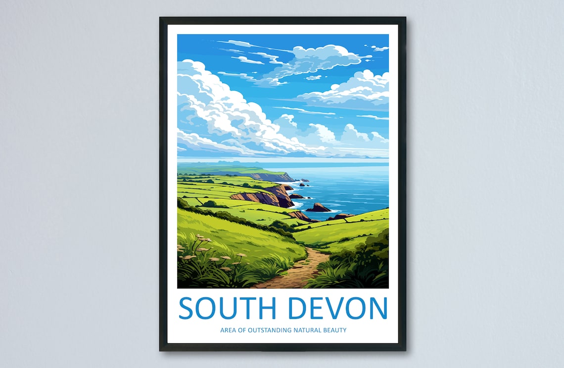 South Devon Travel Poster, AONB Wall Art