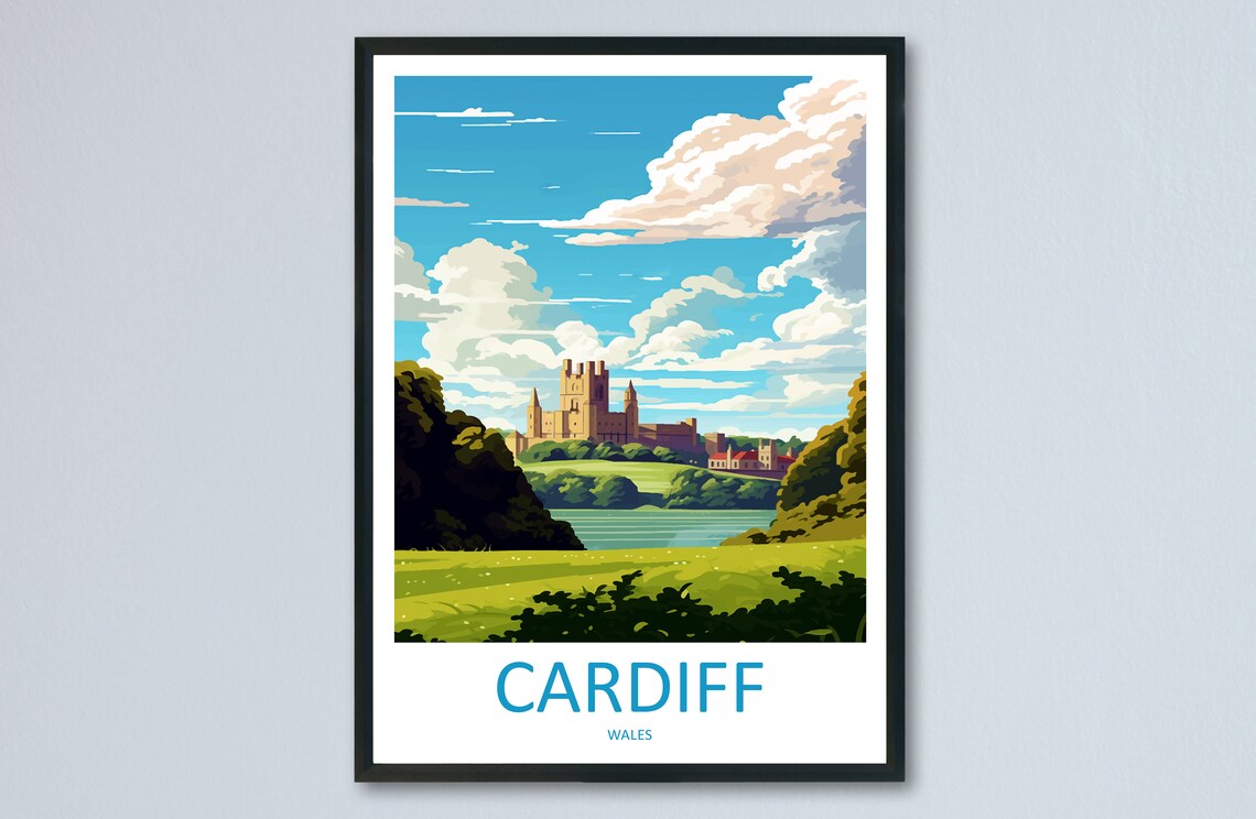 Cardiff Wales Grand Castle Green Park Bright Summer Sky Poster