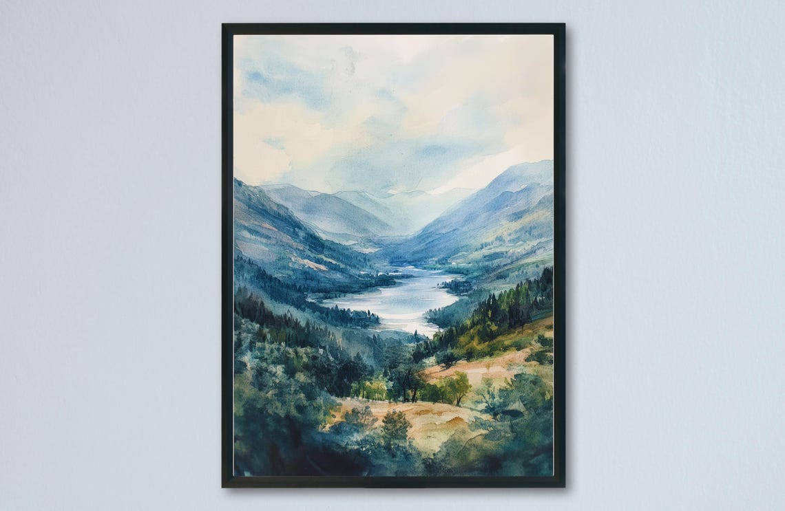 Borrowdale Lake District Valley View Over Lakes Watercolor Poster
