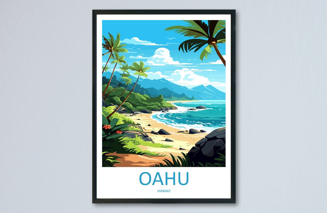 Oahu Travel Poster, Hawaii Place Wall Art