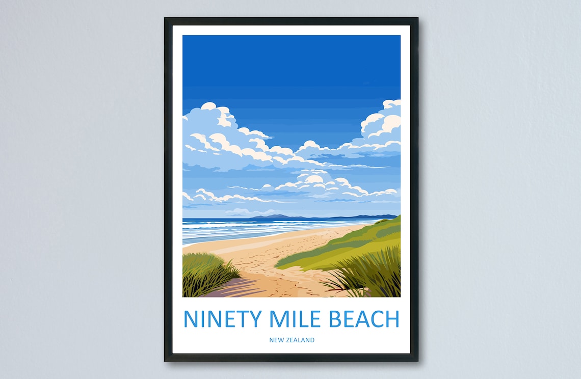 Ninety Mile Beach New Zealand Long Golden Sandy Shore Poster