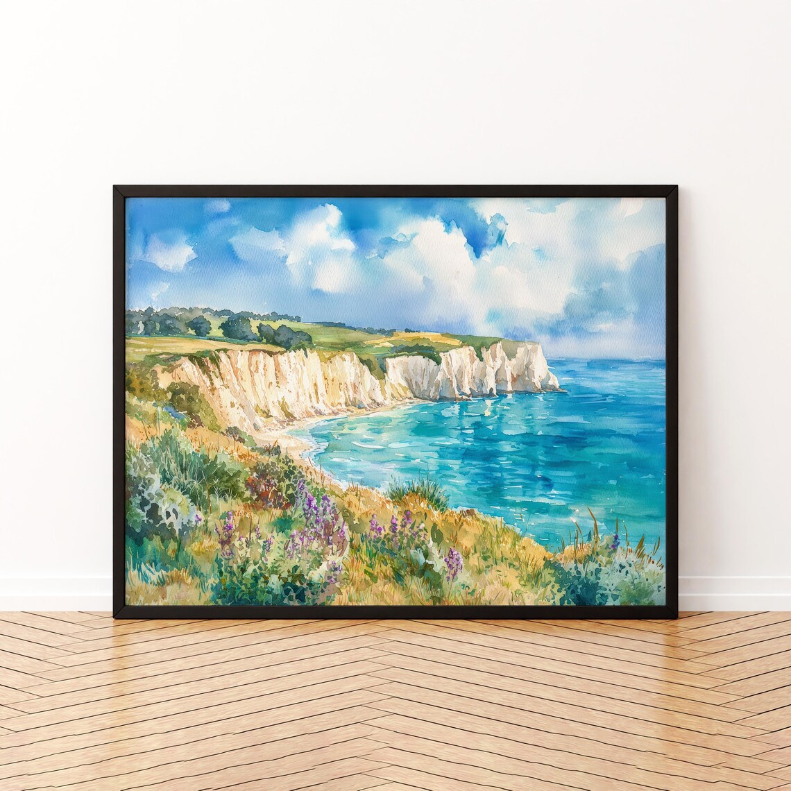 Isle Of Wight England Watercolor Travel Poster, Coastal Landscape