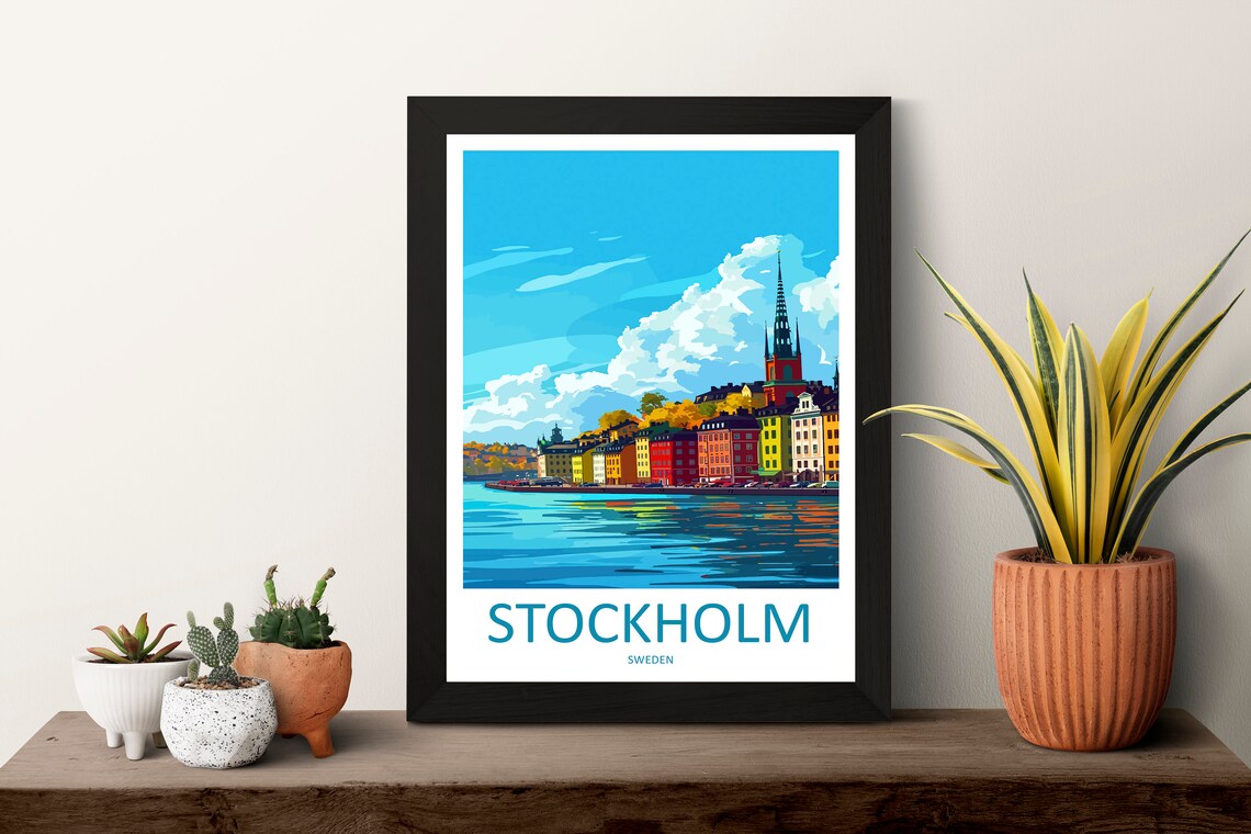 Stockholm Sweden Colorful Harbor Buildings Waterfront View Poster - Image 3