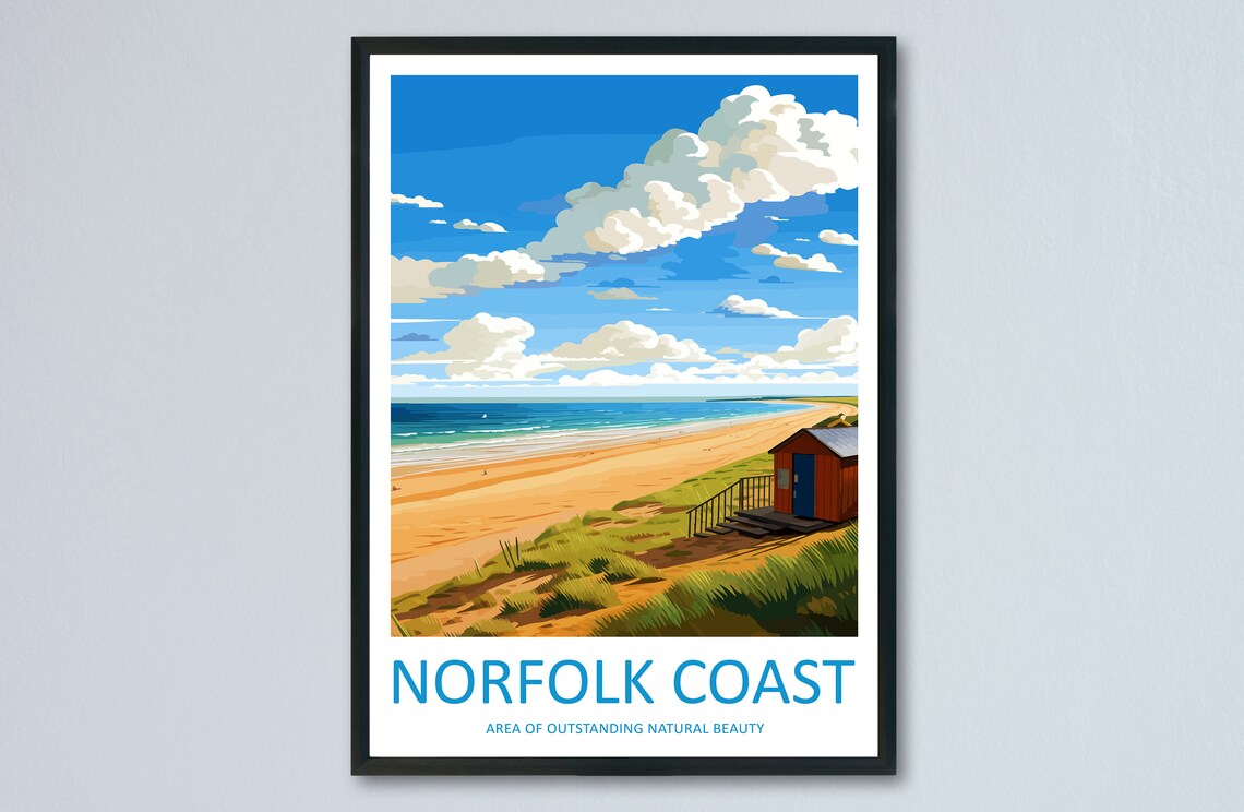 Norfolk Coast Classic Red Beach Hut and Sandy Dunes England Poster