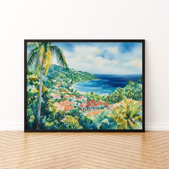 Jamaica Watercolor Poster, Caribbean Travel Print