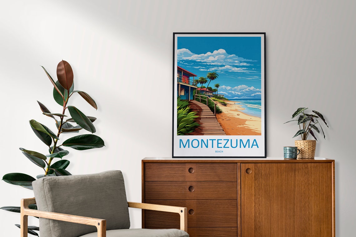 Montezuma Beach Costa Rica Boardwalk and Palms Vintage Poster - Image 2