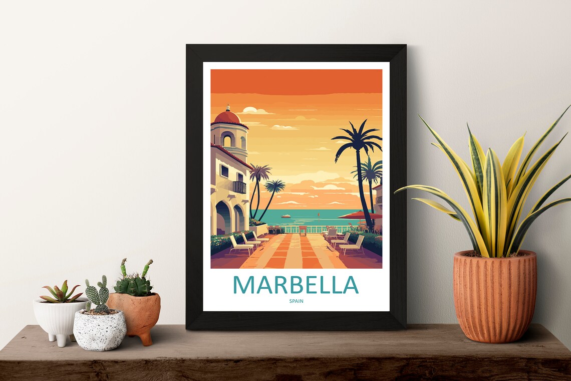 Marbella Spain Sunset Terrace Palms Ocean View Coastal Travel Poster - Image 3