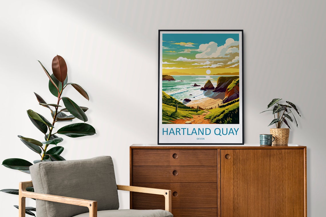 Hartland Quay Devon England Sunset Cliffs Ocean Cove Travel Poster - Image 2