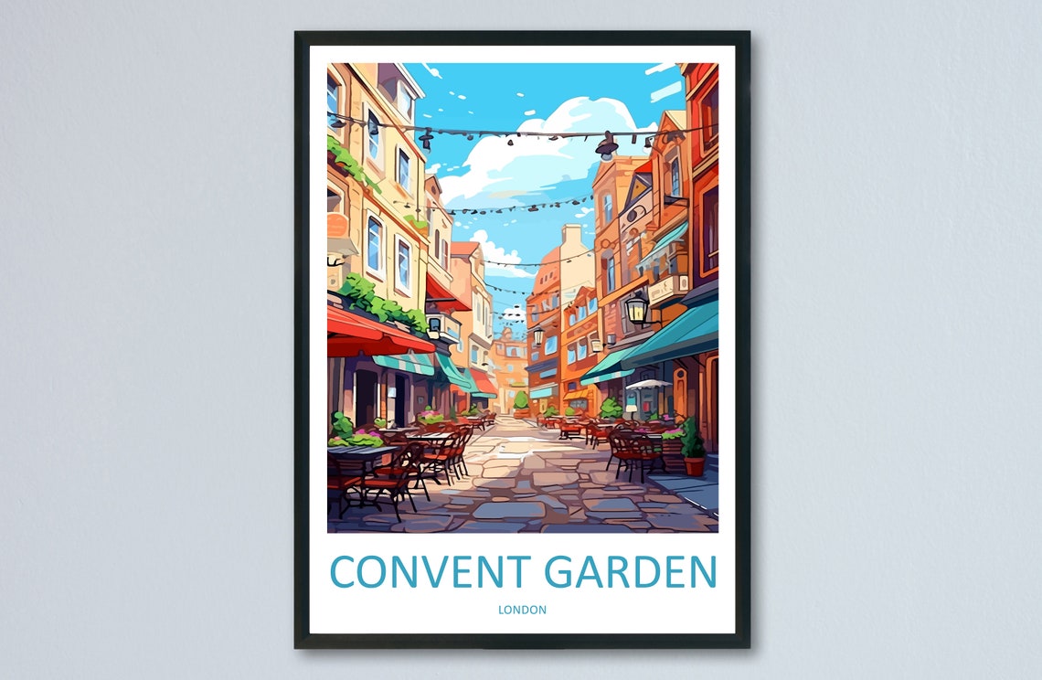 Convent Garden London Cobblestone Cafe Street Scene Travel Poster