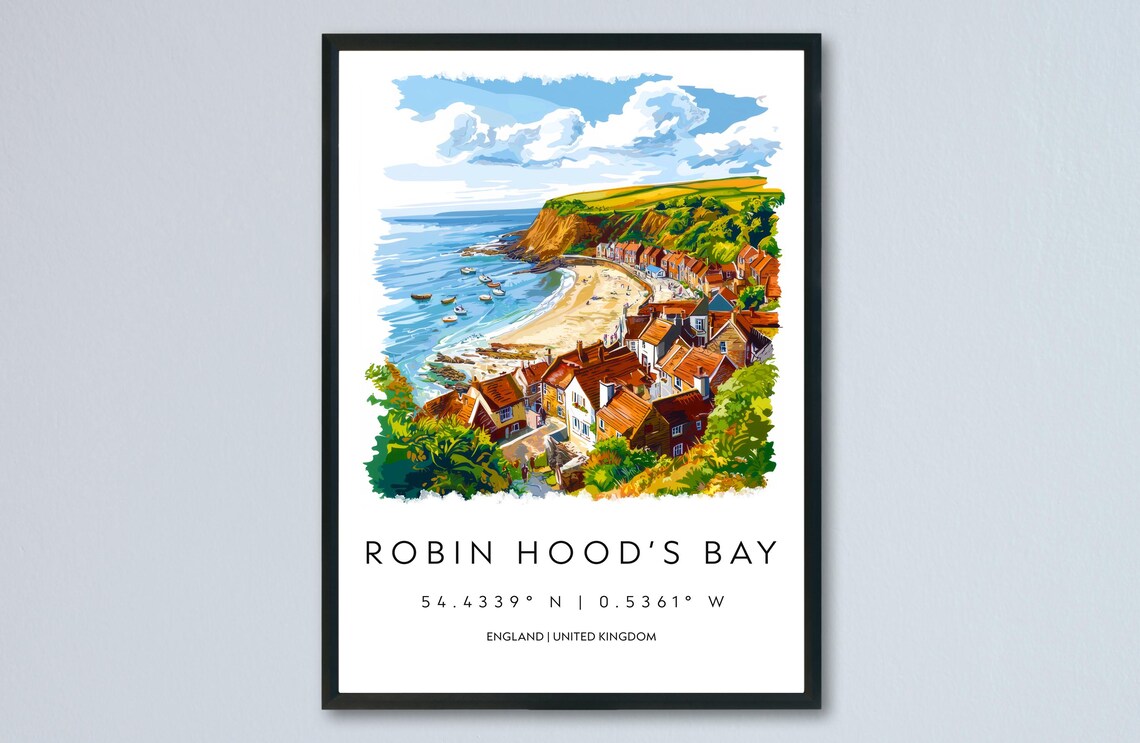 Robin Hoods Bay England Fishing Village Coast Watercolor Poster