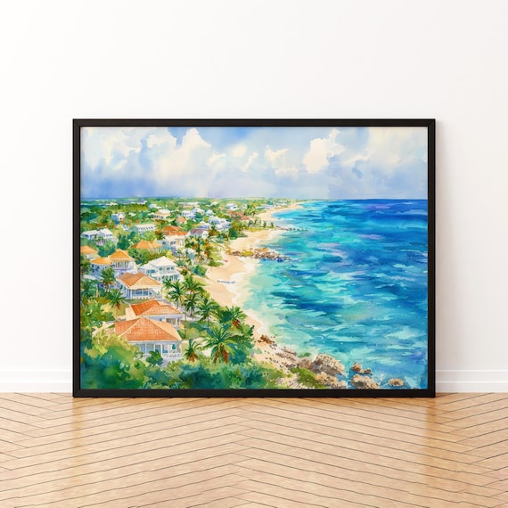 Cayman Islands Caribbean Coastline Watercolor Beach Landscape Poster
