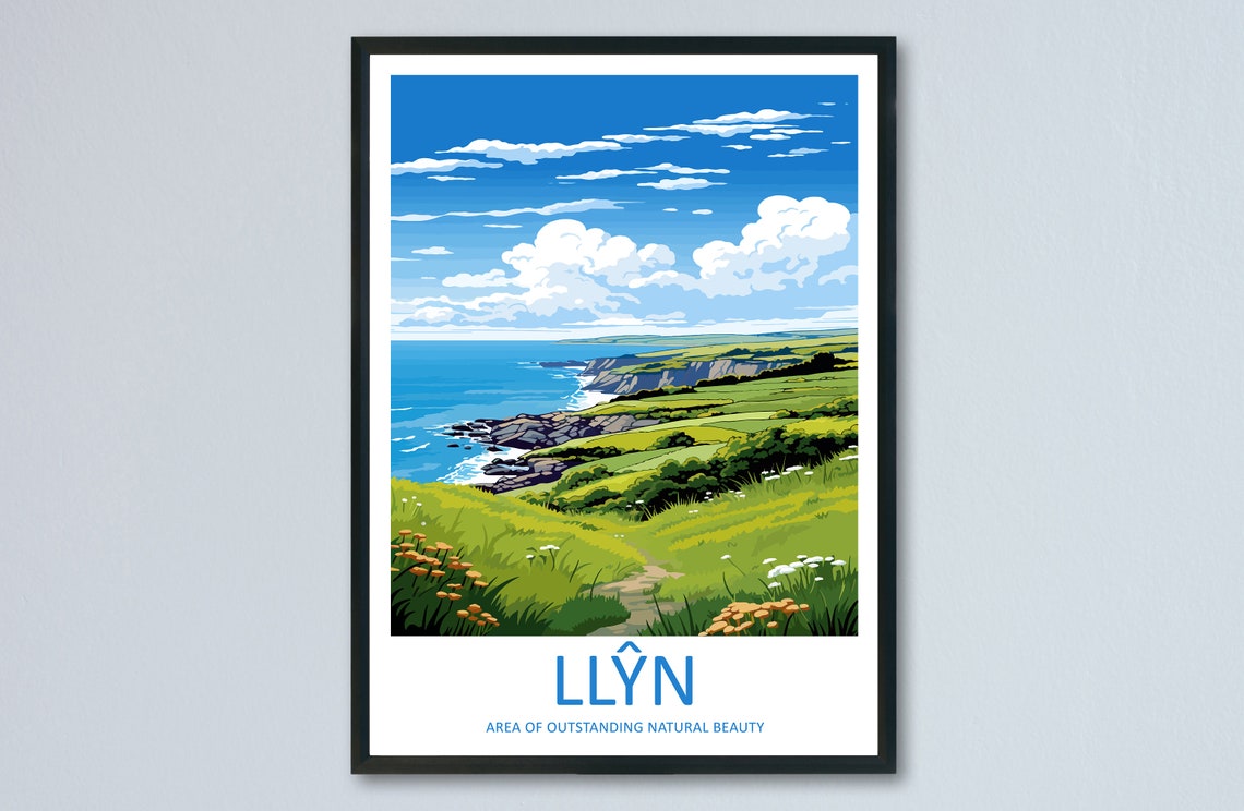 Llyn Peninsula Wales Wildflower Cliffs Sparkling Sea Travel Poster