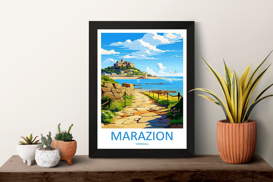 Marazion Travel Poster, Cornwall Wall Art - Image 3