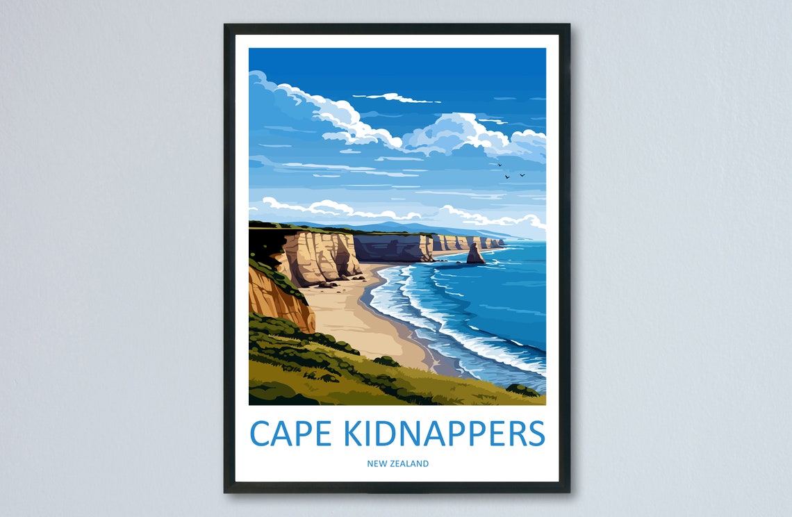 Cape Kidnappers New Zealand Coastal Cliffs Minimal Travel Poster