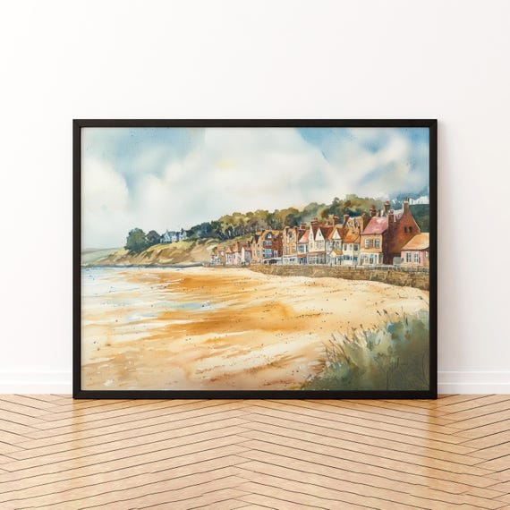 Filey Watercolor Poster Landscape Wall Art Hanging Home Dcor Gift Lovers United Kingdom