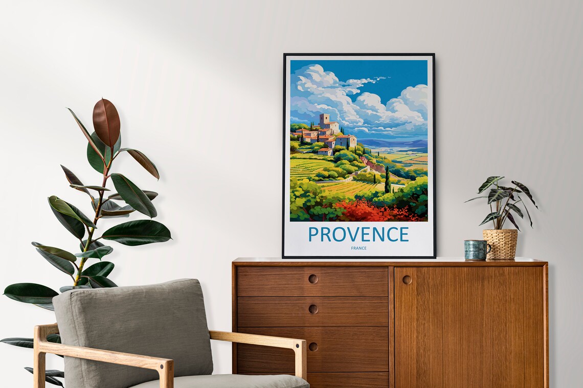 Provence France Sunlit Hilltop Village Vineyard Countryside Poster - Image 2