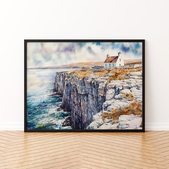 Aran Islands Ireland Coastal Cliffs Watercolor Travel Souvenir Poster