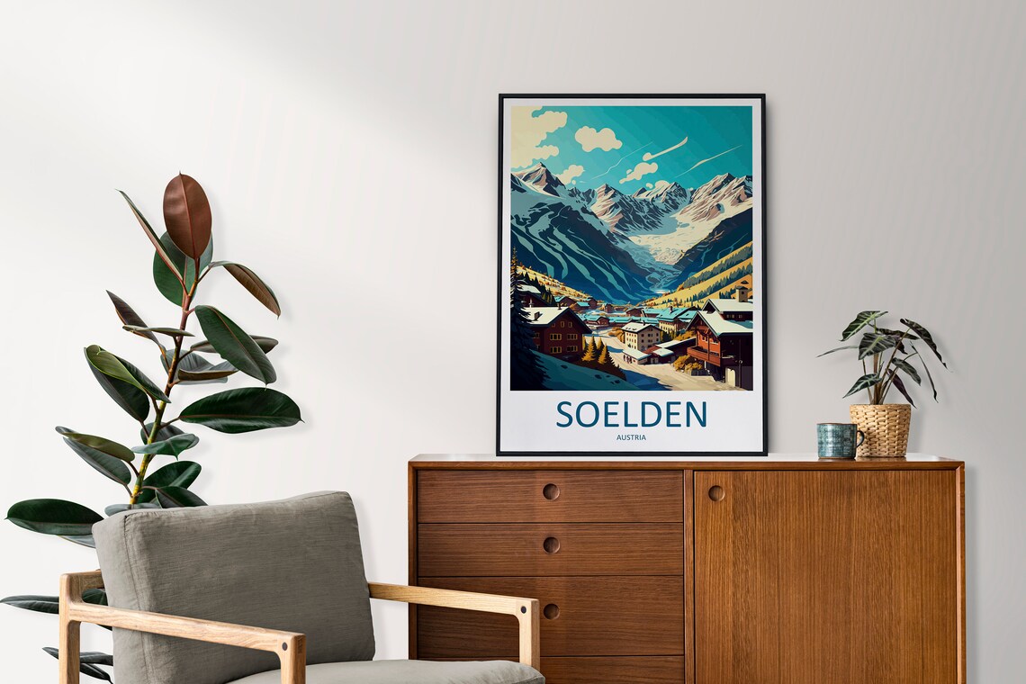 Soelden Austria Alpine Ski Village Winter Retro Travel Poster - Image 2