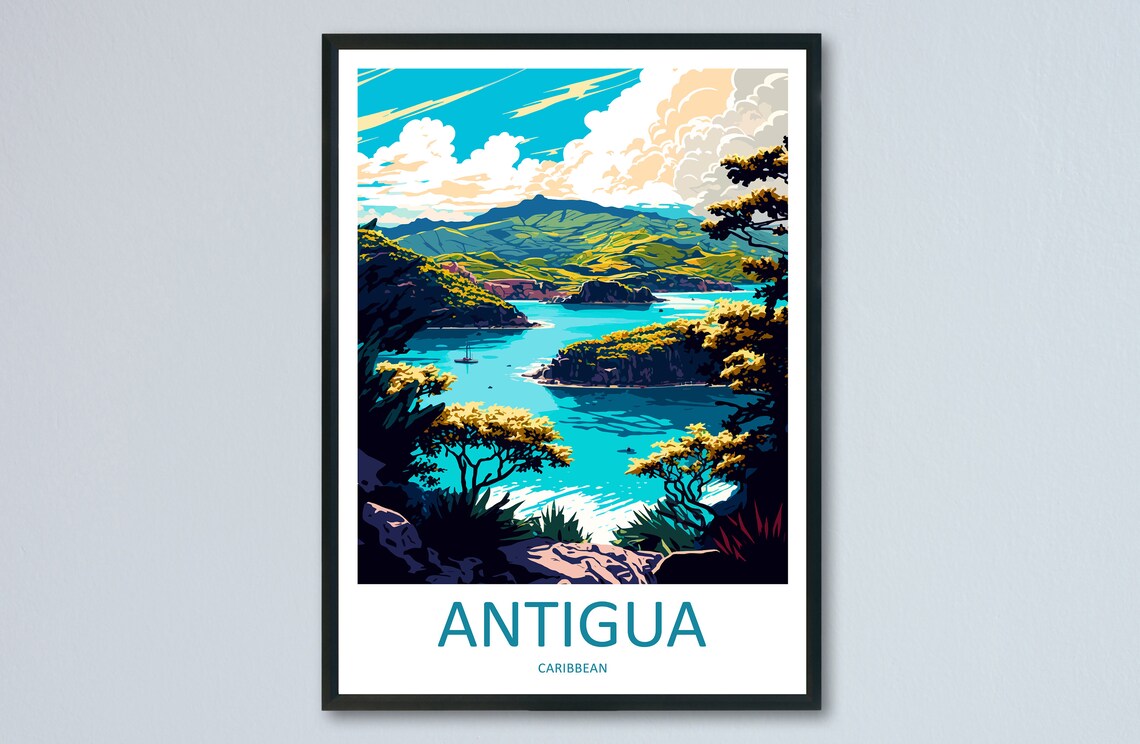 Antigua Travel Poster, Caribbean Decor Print