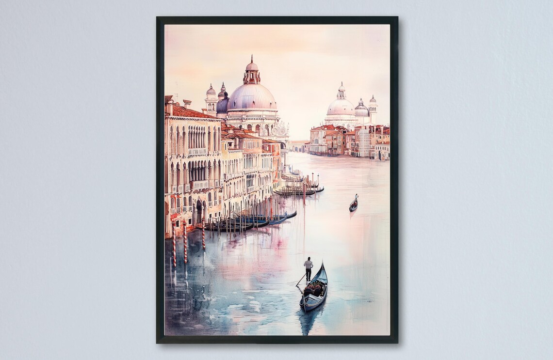 Venice Grand Canal Gondolas Watercolor Romantic Italy Travel Poster