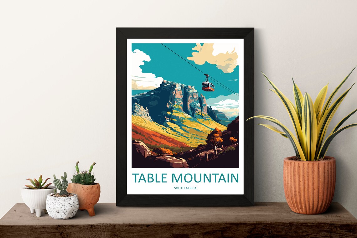 Table Mountain South Africa Cable Car Minimalist Travel Poster Art - Image 3