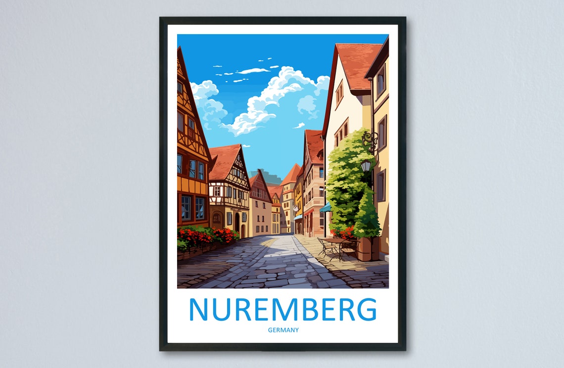 Nuremberg Germany Half Timbered Old Town Street Scene Travel Poster