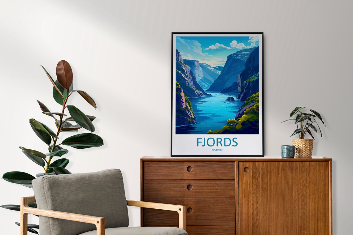 Norwegian Fjords Steep Blue Cliffs Norway Fjord Travel Poster - Image 2